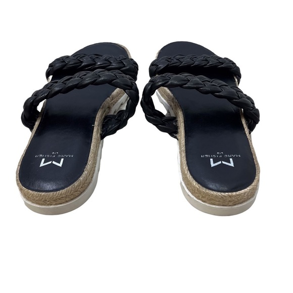 Marc Fisher Jaimee Braided Flat Espadrille Slip On Sandal Size 8 Black Leather - Picture 6 of 10